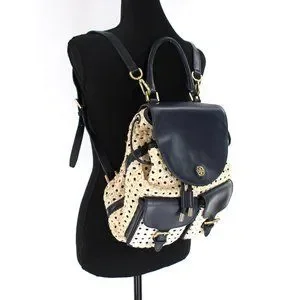 Tory Burch Navy Piper Backpack Woven Blue White Saffiano Leather Tory Burch Navy Blue/White Woven and Saffiano Leather Piper  main image 4